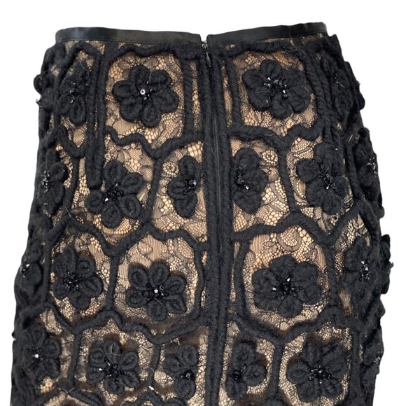 Catherine Malandrino Black Crochet Beaded Lace Floral Pencil Skirt 2 - Picture 7 of 11